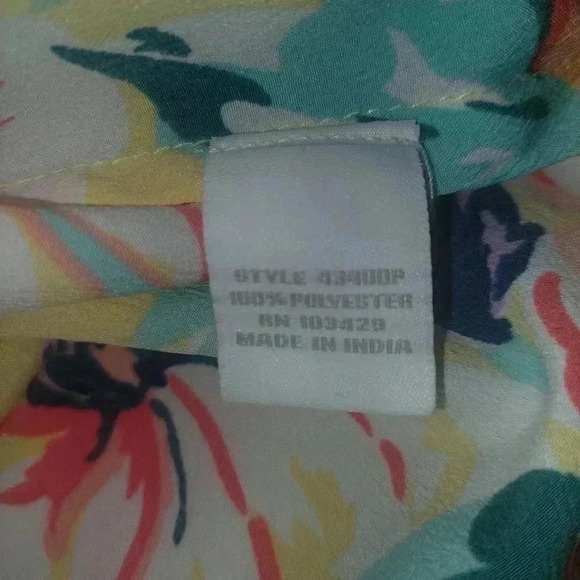 Intro. Heart Women 1X Plus Shirred Button Down Blouse EUC Yellow Coral Pink Blue - Picture 8 of 8